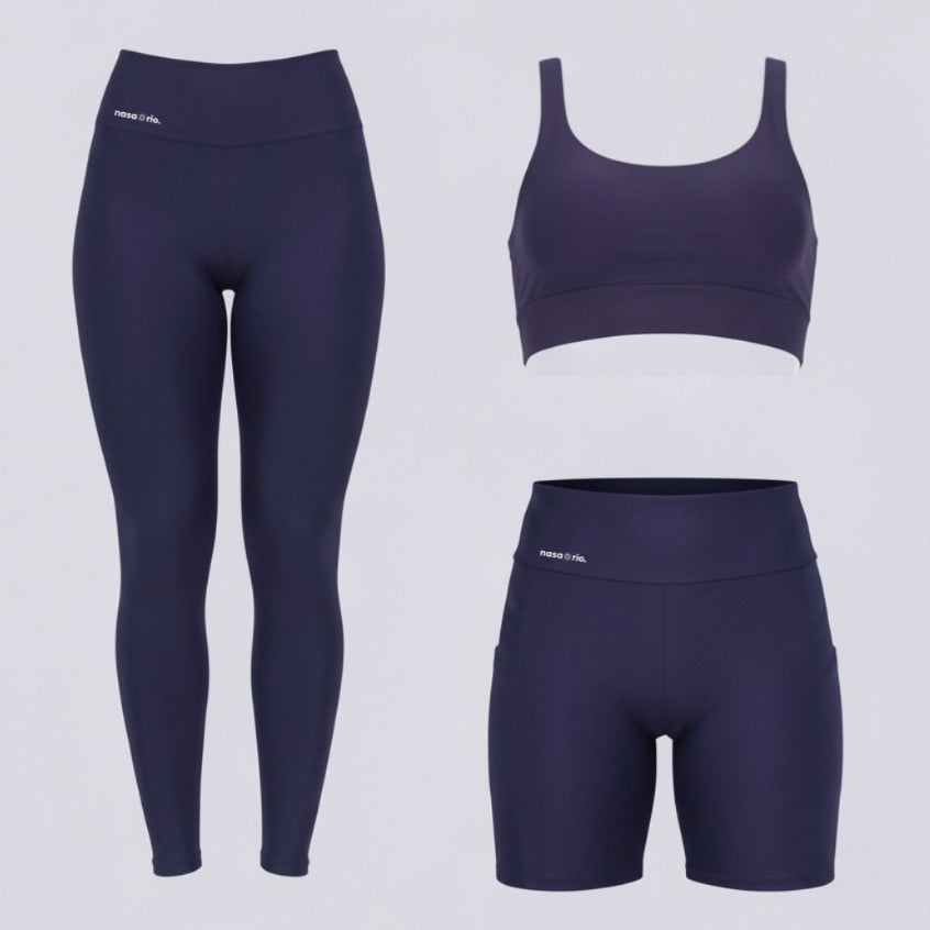 Kit Fitness Feminino 3 Peças Top + Legging + Short com Bolso Cintura Alta Zero Transparência