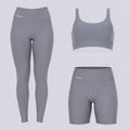 Kit Fitness Feminino 3 Peças Top + Legging + Short com Bolso Cintura Alta Zero Transparência