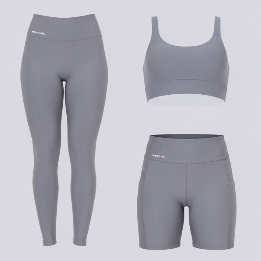 Kit Fitness Feminino 3 Peças Top + Legging + Short com Bolso Cintura Alta Zero Transparência